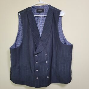 Statement ITALY Suit Vest Wool Men 48R Blue Pinstriped Double Breasted Waistcoat